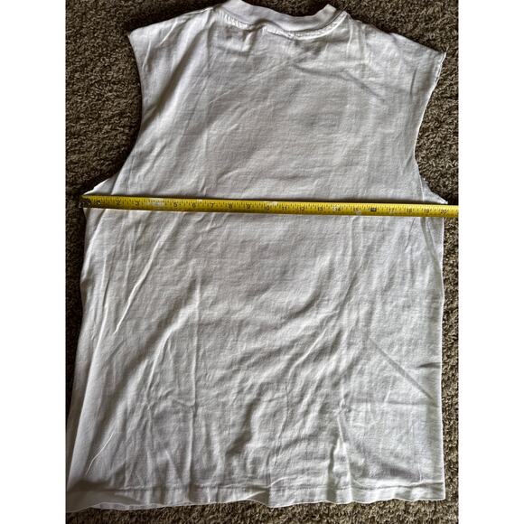 VTG Stephen Rosser L USA Made Single Stitched Hanes Beefy White Cutoff Sleeves - Picture 5 of 6